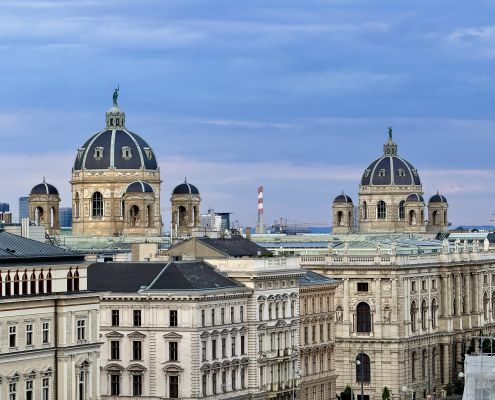 Blick auf das Kunsthistorische und Naturhistorische Museum in Wien